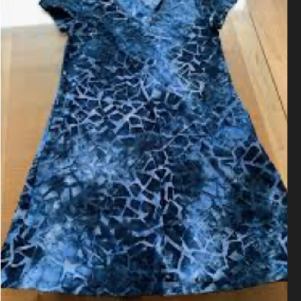 blue and black patterned top by Iden Lane.